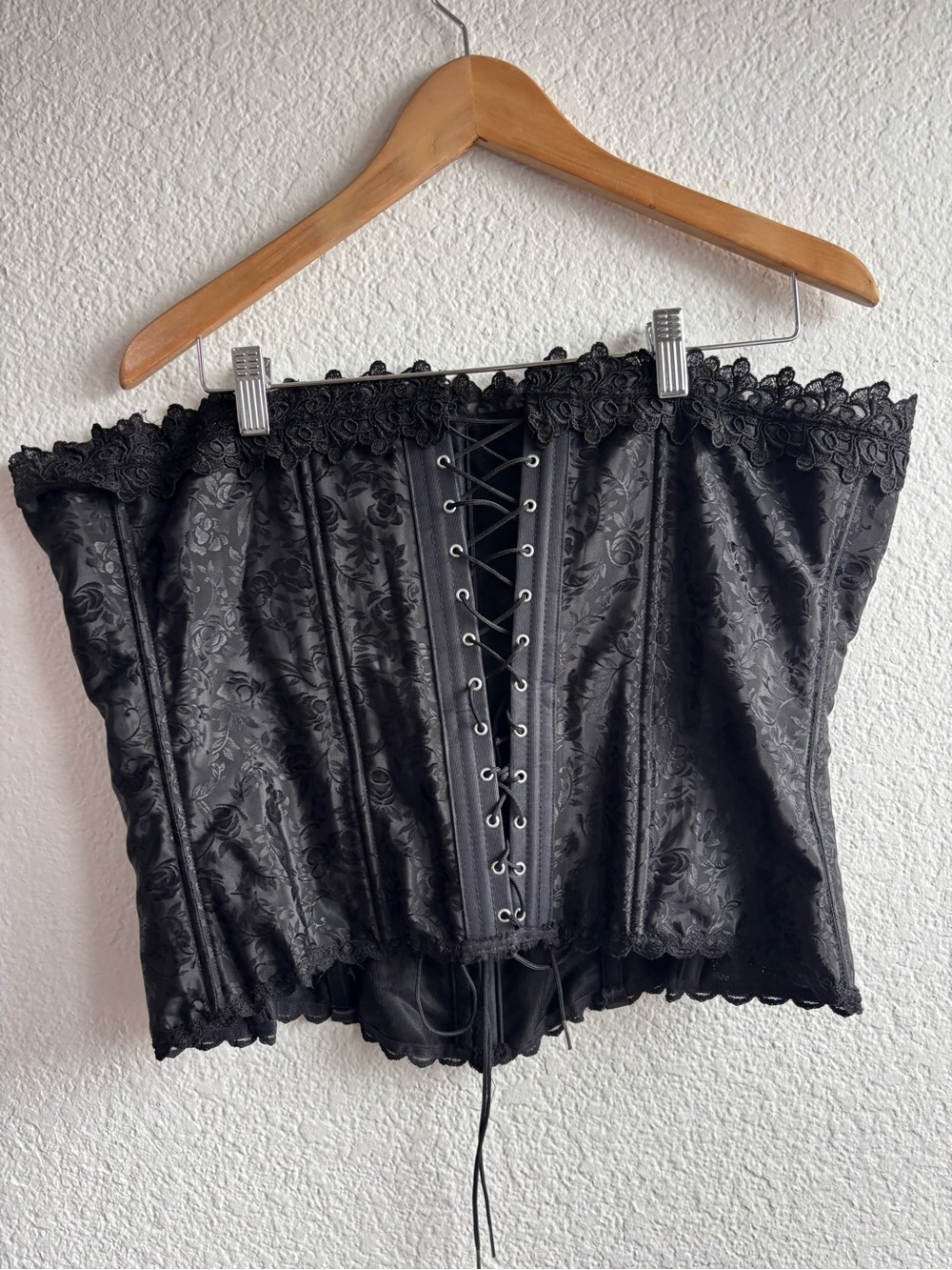Frederick's of Hollywood Black Brocade Lace-Up Corset Top